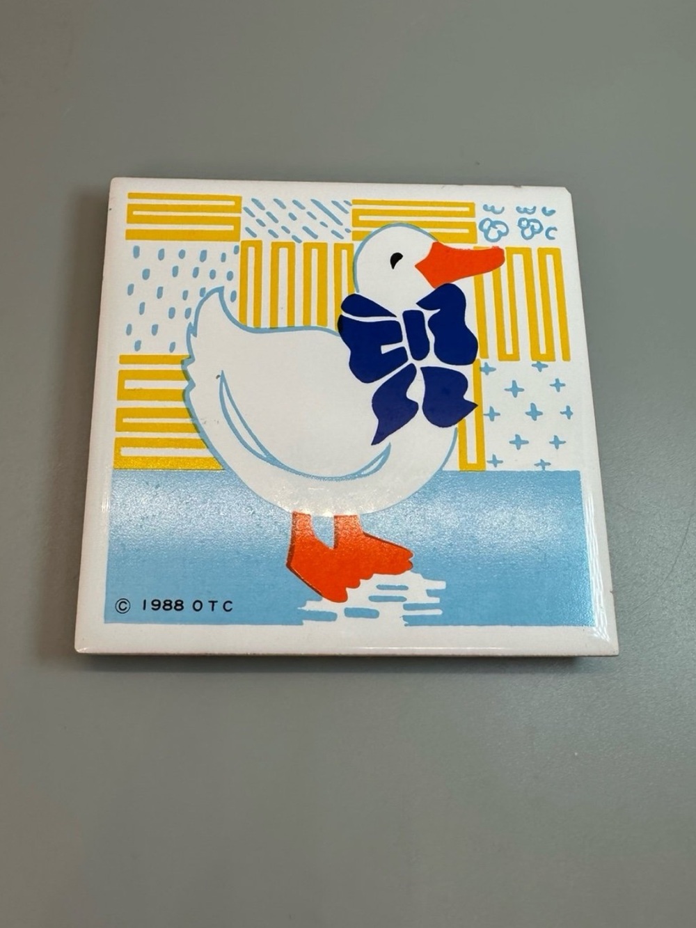 1988 OTC Goose with Blue Ceramic Tile Collectible Kitschy Farm Ducks